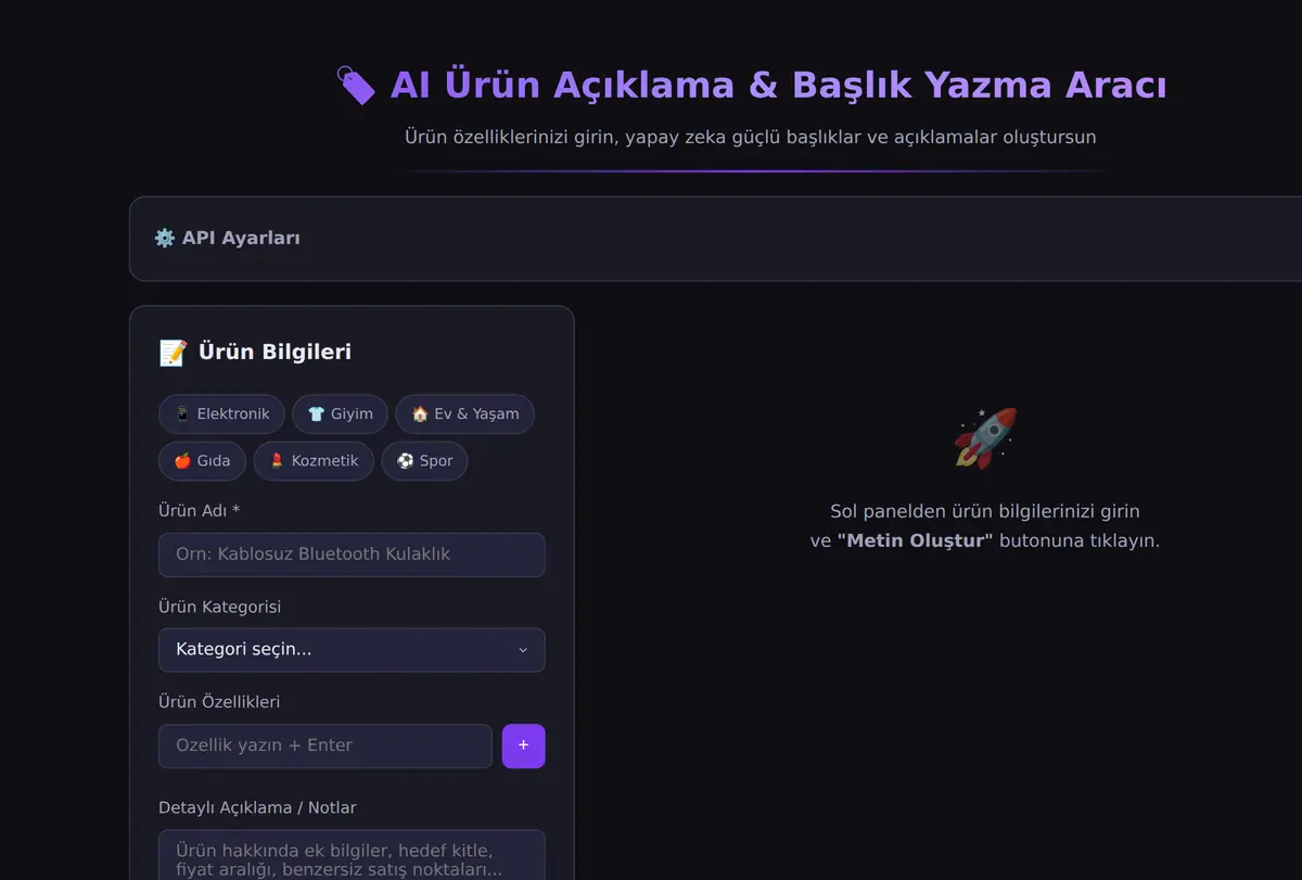 AI Ürün Açıklama & Başlık Yazma Aracı ekran görüntüsü