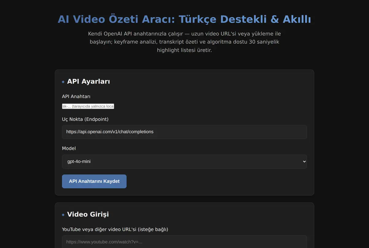 AI Video Özeti Aracı: Türkçe Destekli & Akıllı ekran görüntüsü 2