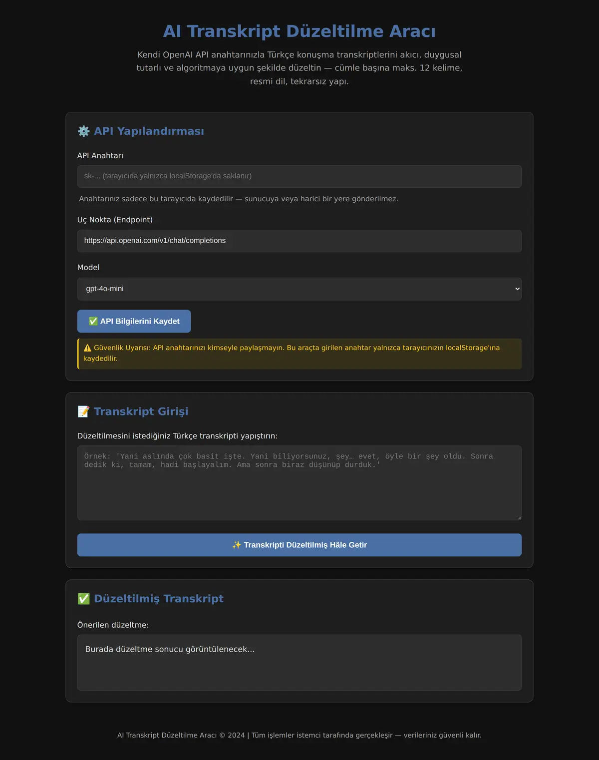 AI Transkript Düzeltilme Aracı ekran görüntüsü 3