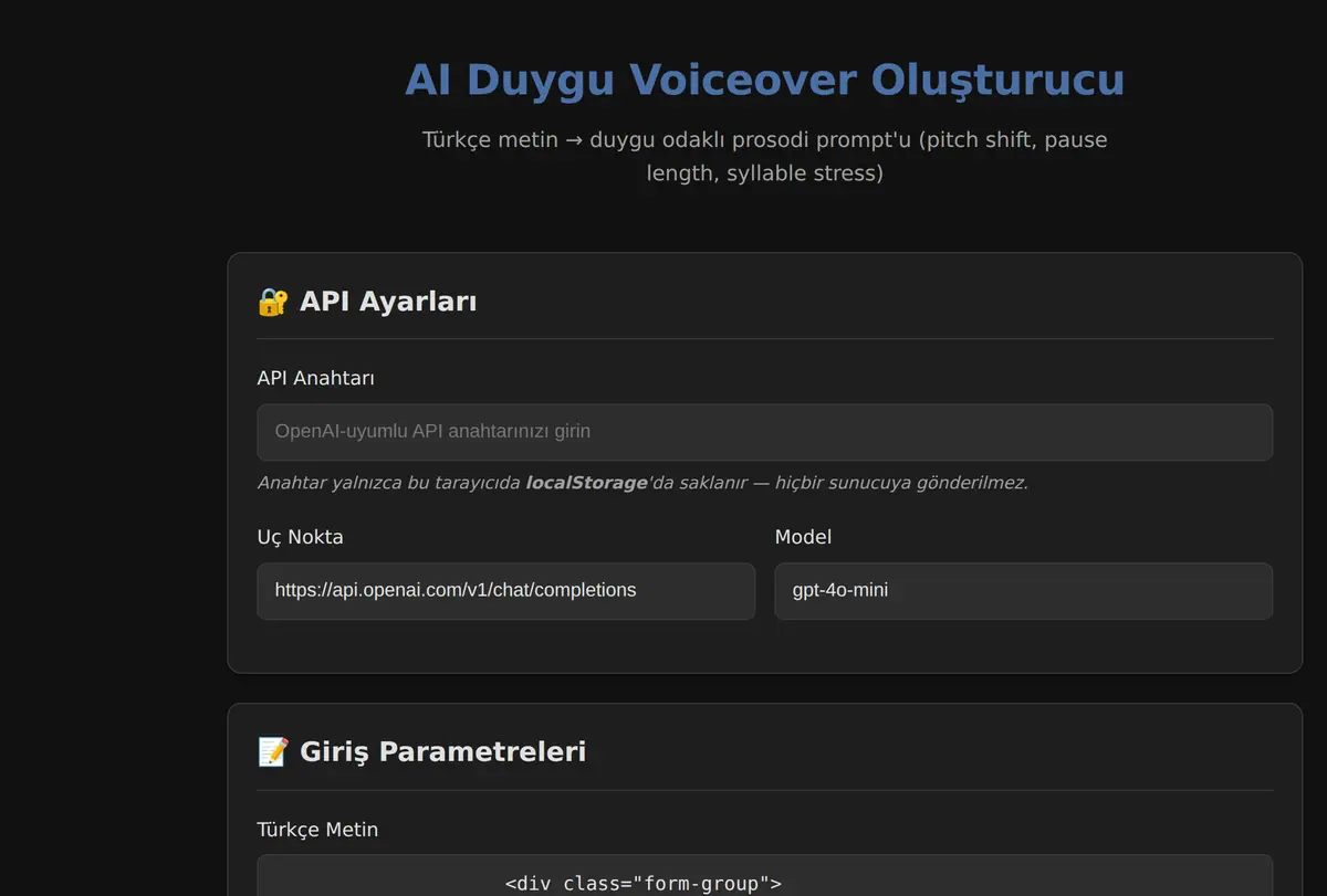 AI Duygu Voiceover Oluşturucu ekran görüntüsü