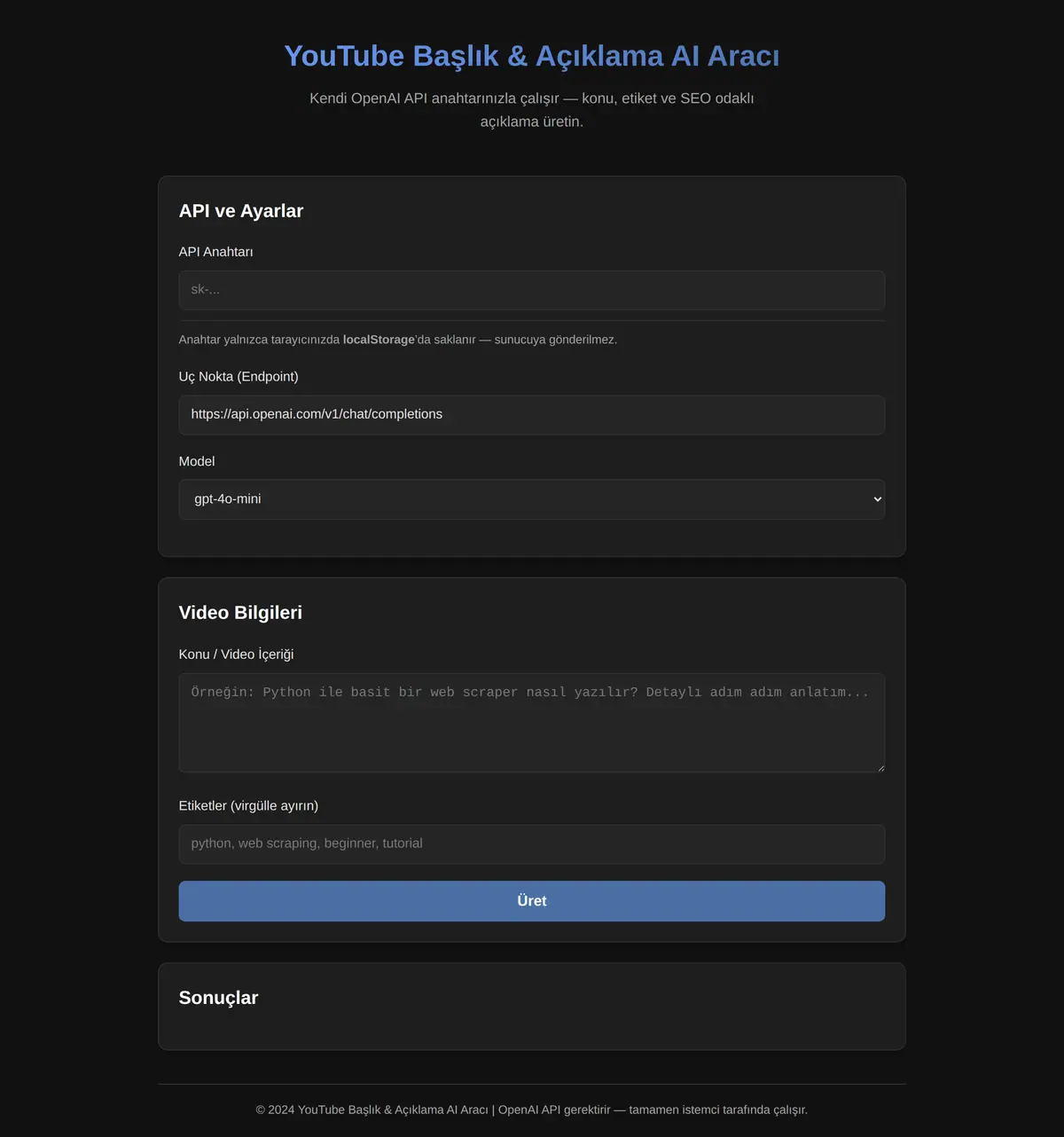 YouTube Başlık & Açıklama AI Aracı ekran görüntüsü 3