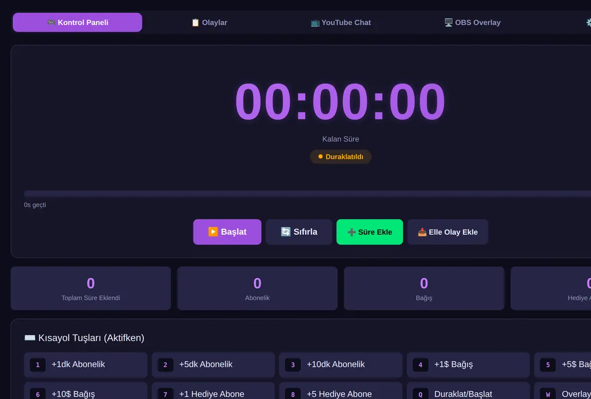 Subathon Geri Sayım Sayacı - OBS Overlay ekran görüntüsü