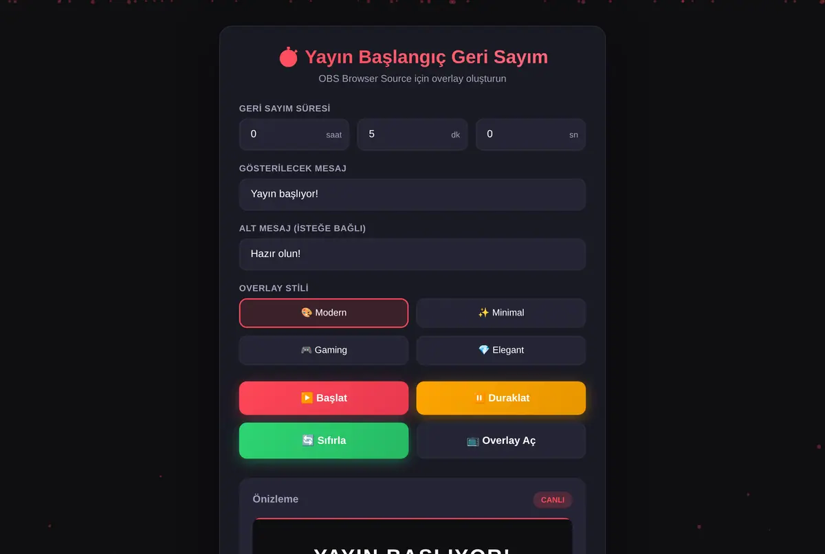 Yayın Başlangıç Geri Sayım Aracı - OBS Overlay ekran görüntüsü 2