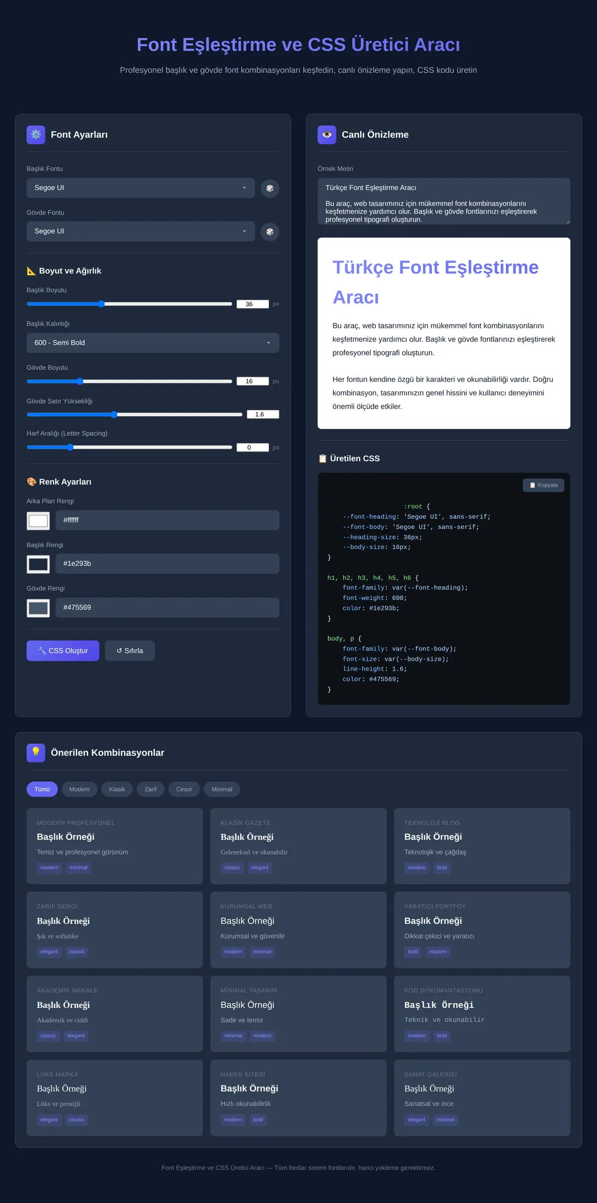 Font Eşleştirme ve CSS Üretici Aracı ekran görüntüsü 3