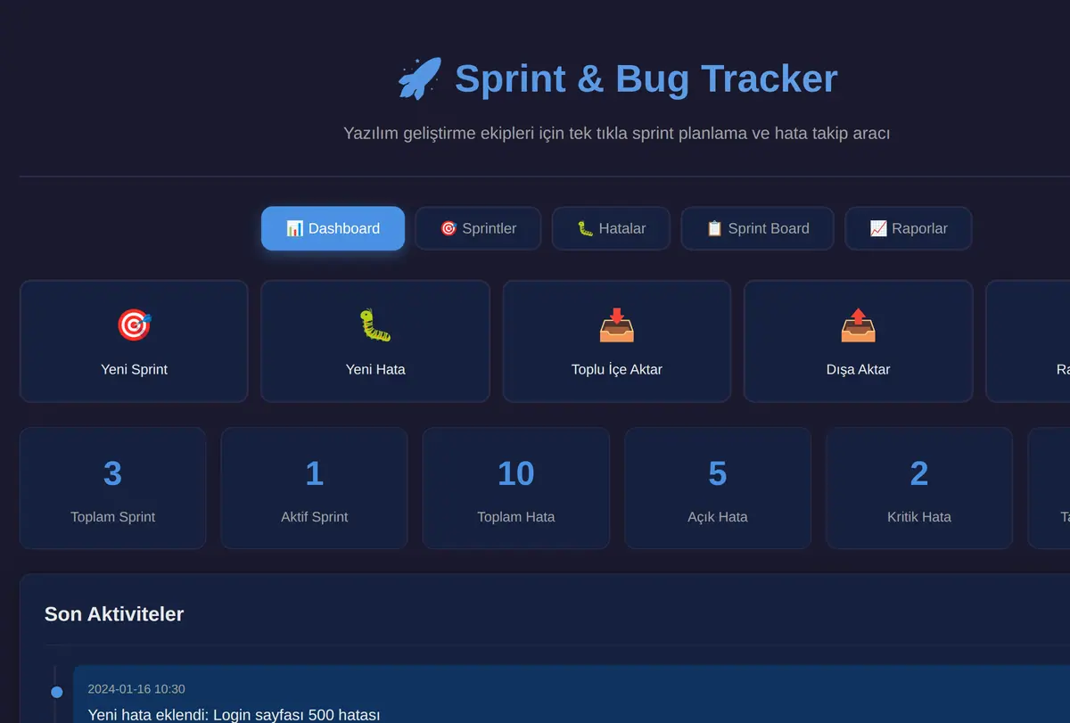Sprint & Bug Tracker - Çevrimdışı HTML Aracı ekran görüntüsü