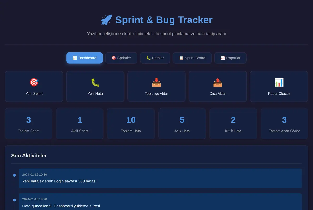 Sprint & Bug Tracker - Çevrimdışı HTML Aracı ekran görüntüsü 2
