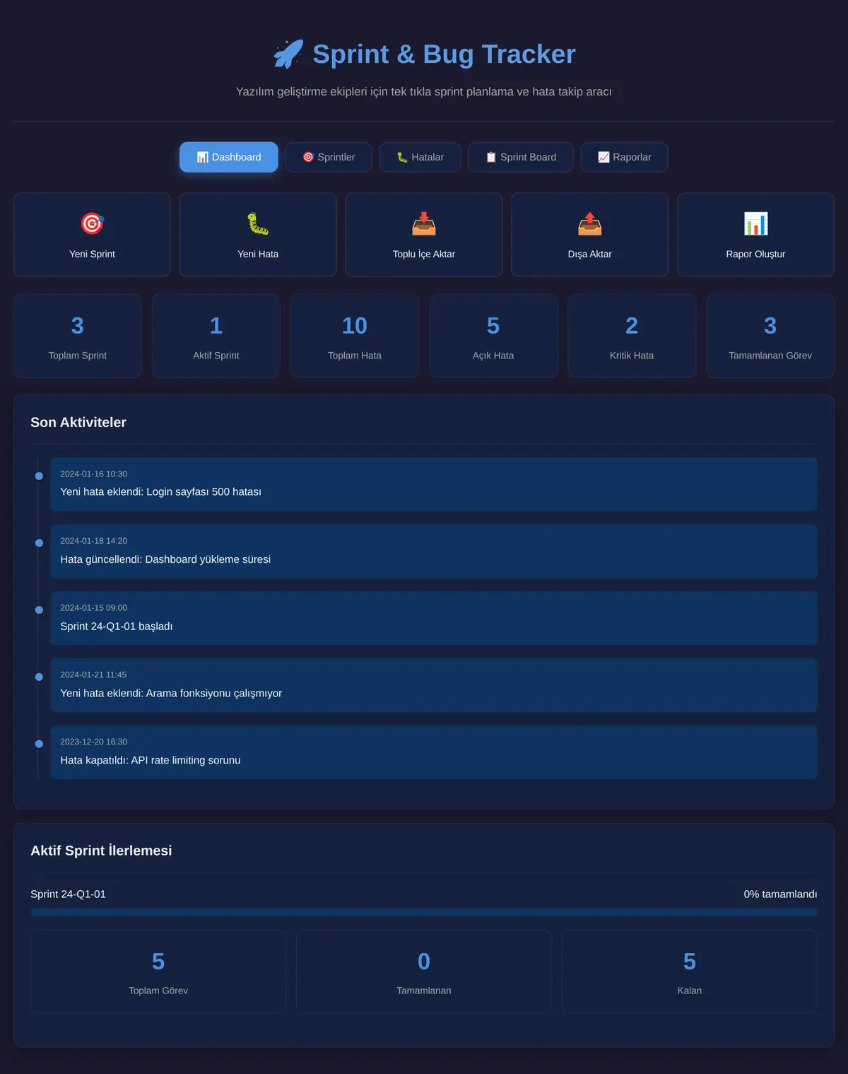 Sprint & Bug Tracker - Çevrimdışı HTML Aracı ekran görüntüsü 3