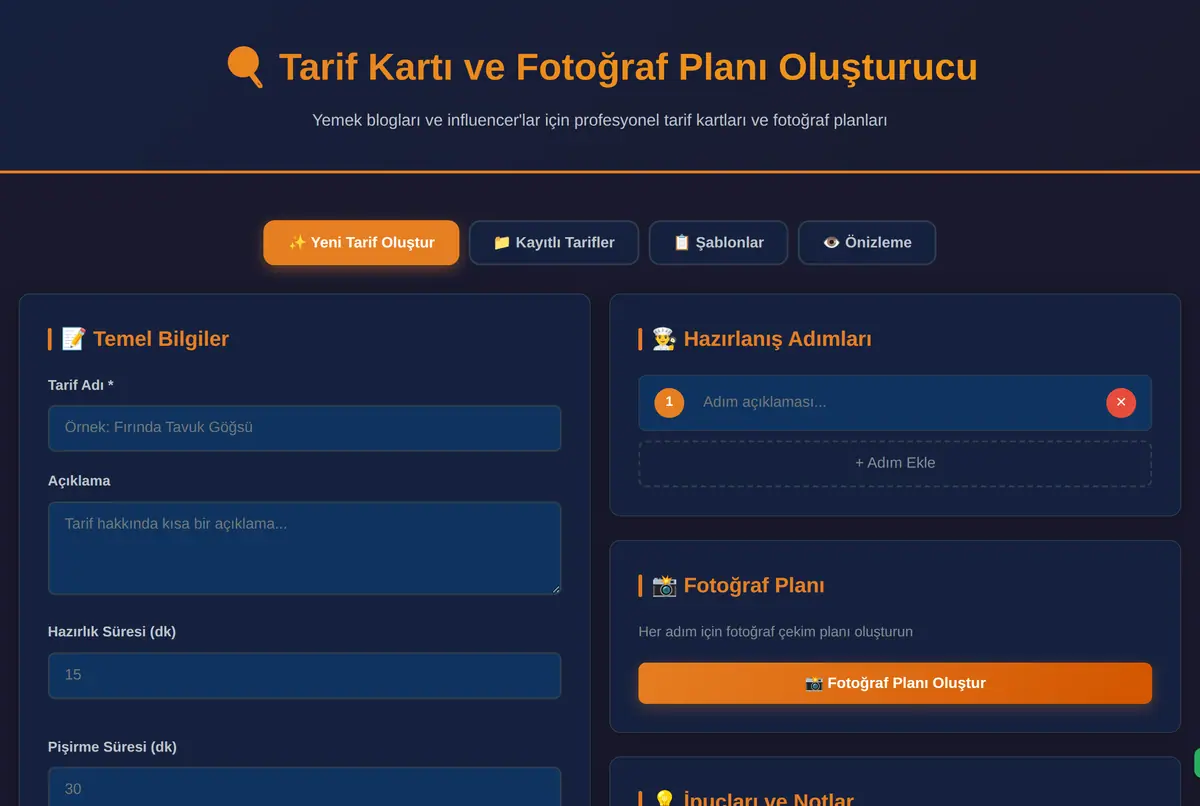 Tarif Kartı ve Fotoğraf Planı Oluşturucu ekran görüntüsü 2