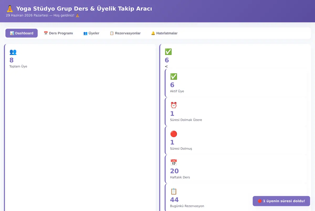 Yoga Stüdyo Grup Ders & Üyelik Takip Aracı ekran görüntüsü 2