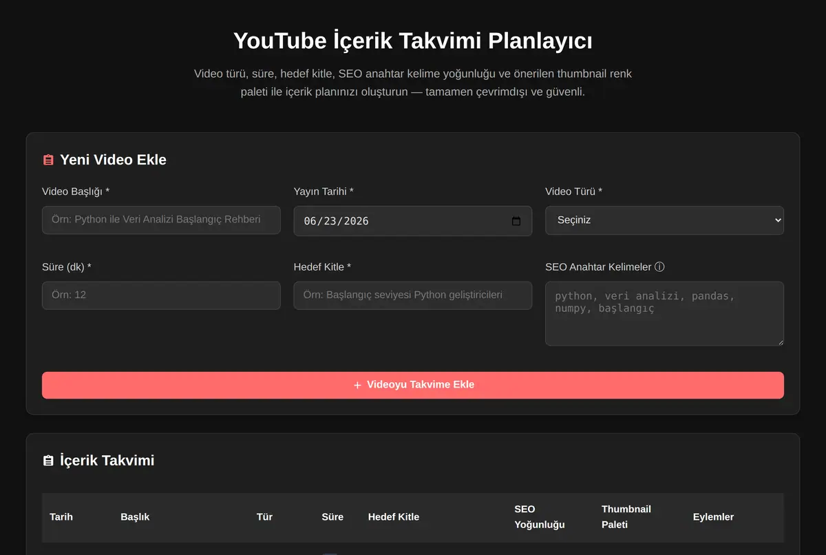 YouTube İçerik Takvimi Planlayıcı ekran görüntüsü 2