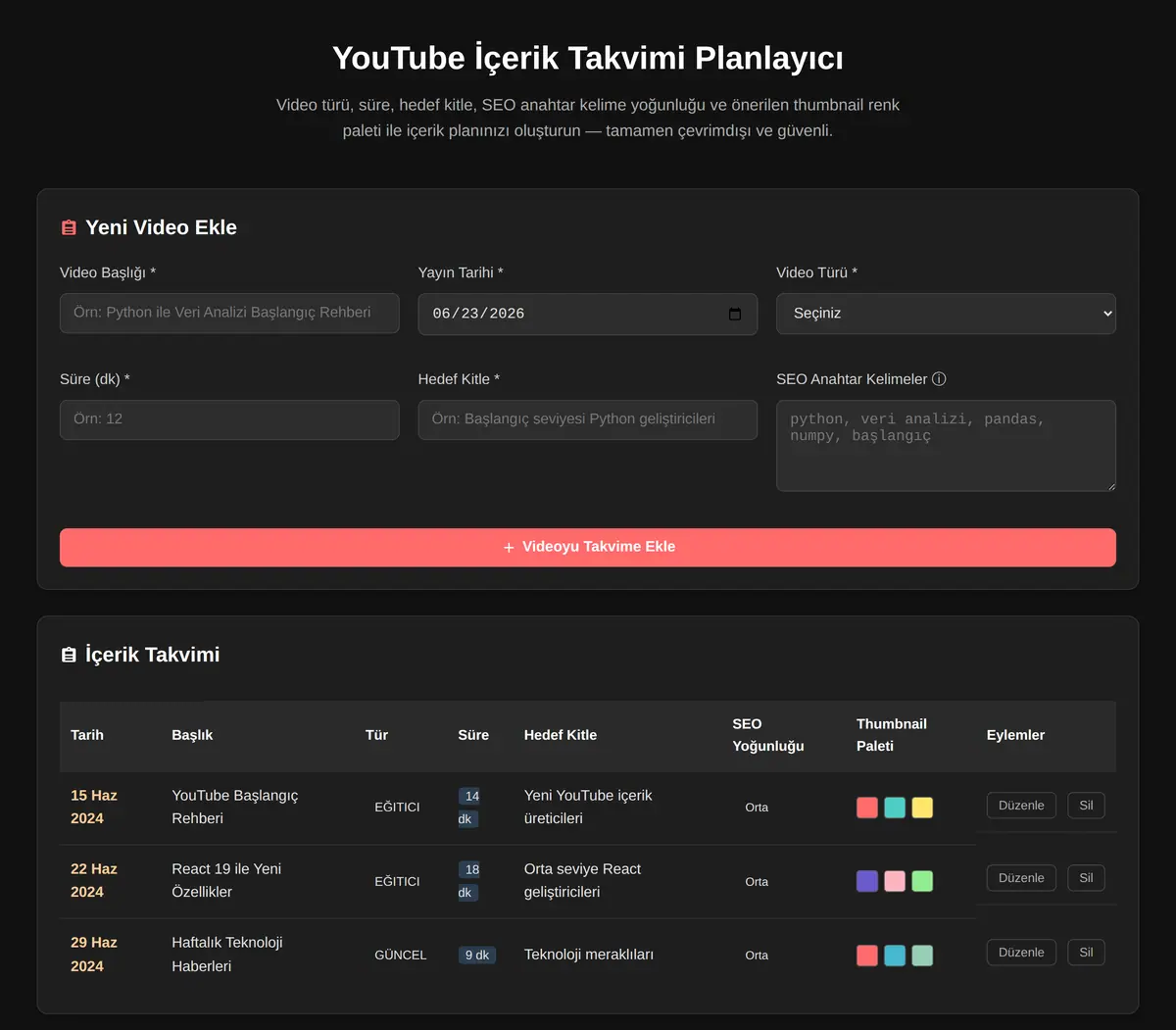 YouTube İçerik Takvimi Planlayıcı ekran görüntüsü 3