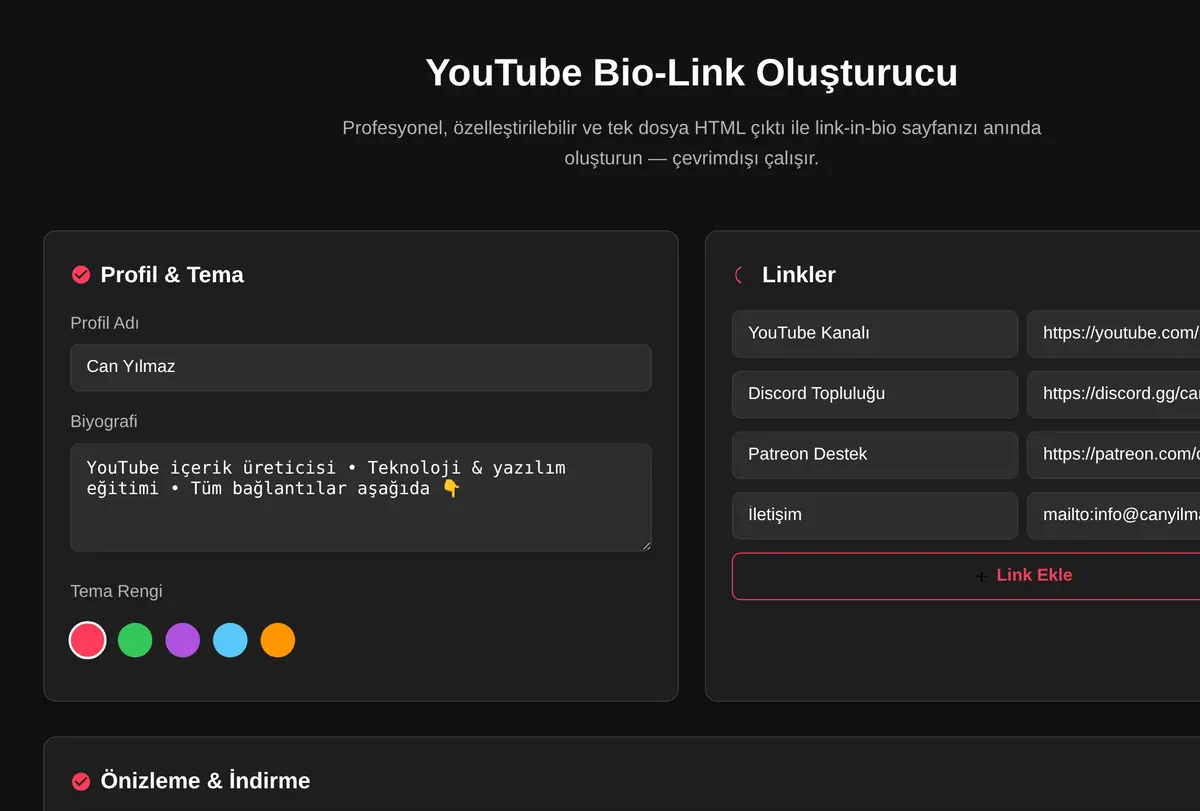 YouTube Bio-Link Oluşturucu ekran görüntüsü