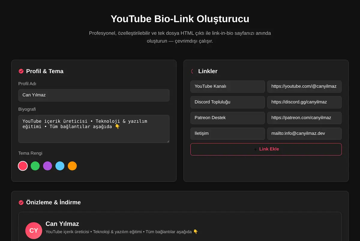 YouTube Bio-Link Oluşturucu ekran görüntüsü 2