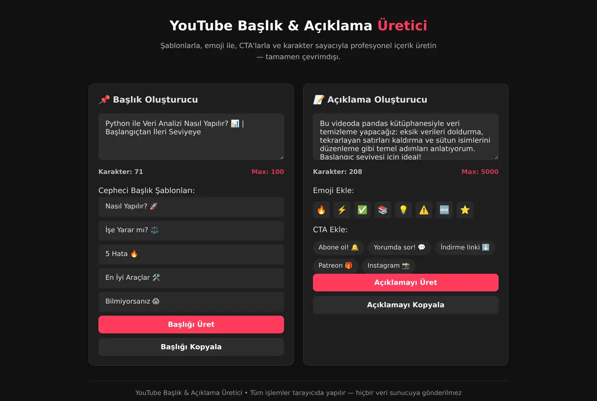 YouTube Başlık & Açıklama Üretici ekran görüntüsü 2