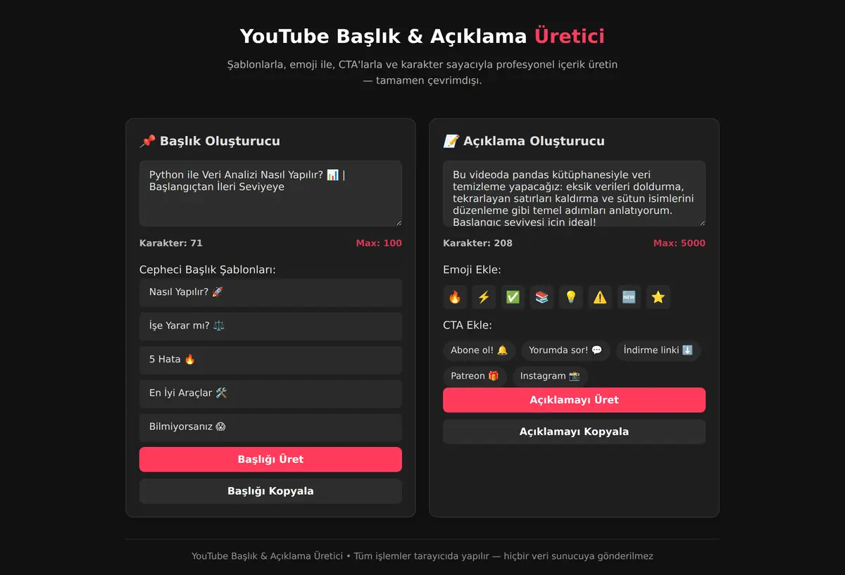 YouTube Başlık & Açıklama Üretici ekran görüntüsü 3