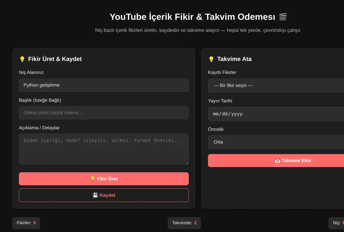 YouTube İçerik Fikir & Takvim Odemesı ekran görüntüsü