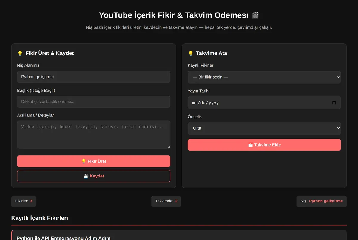 YouTube İçerik Fikir & Takvim Odemesı ekran görüntüsü 2