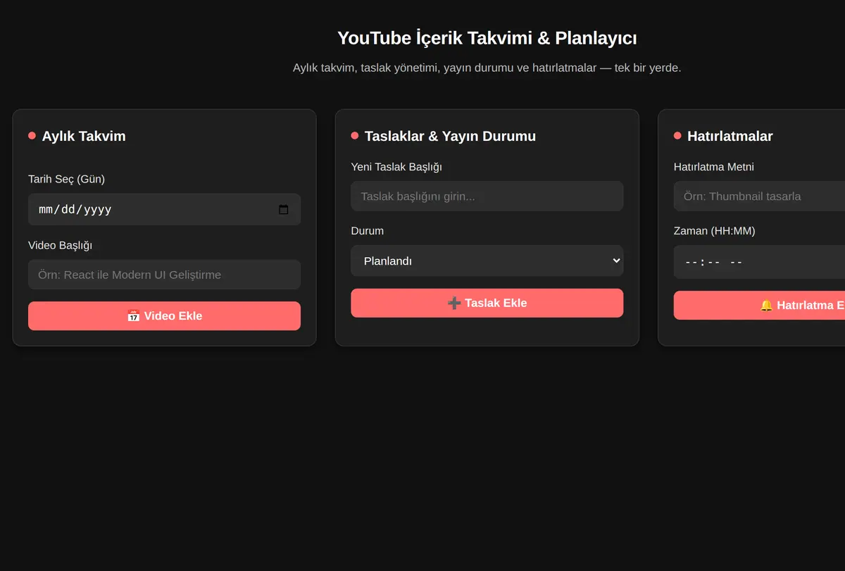 YouTube İçerik Takvimi & Planlayıcı ekran görüntüsü