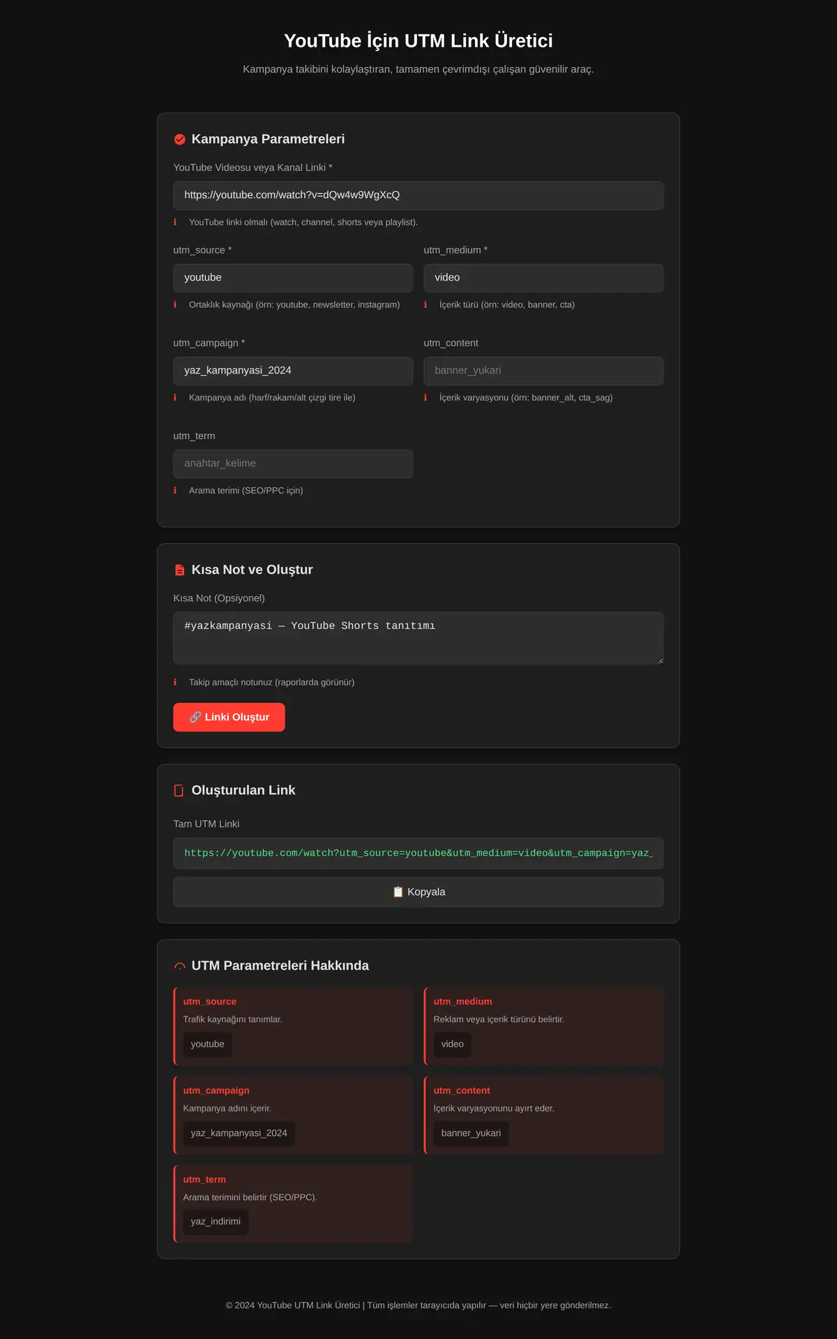 YouTube İçin UTM Link Üretici ekran görüntüsü 3