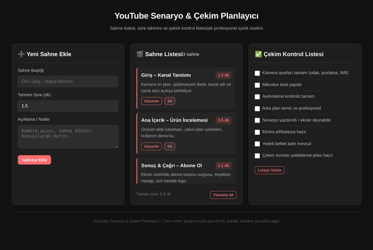 YouTube Senaryo & Çekim Planlayıcı ekran görüntüsü 3