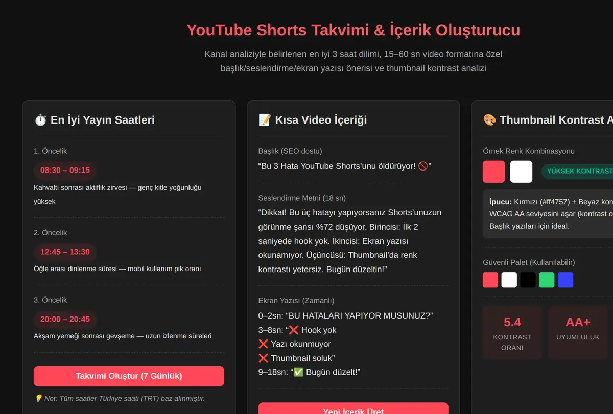 YouTube Shorts Takvimi & İçerik Oluşturucu ekran görüntüsü