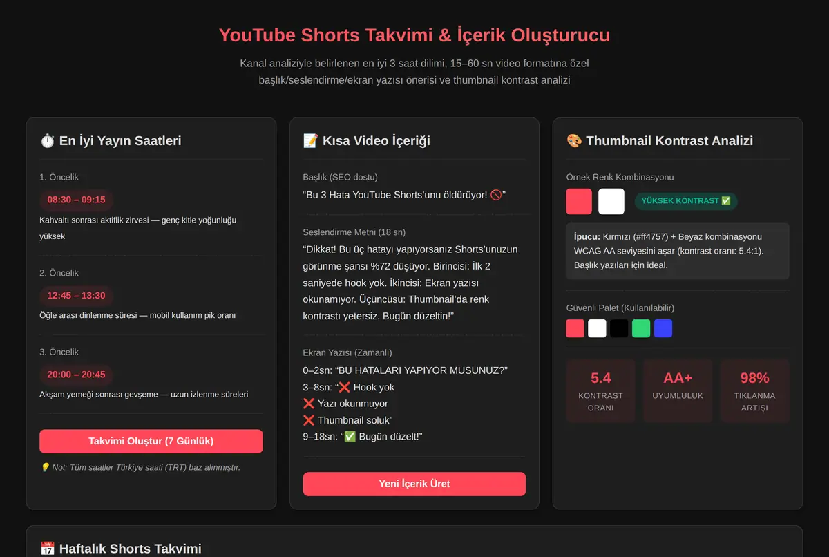 YouTube Shorts Takvimi & İçerik Oluşturucu ekran görüntüsü 2