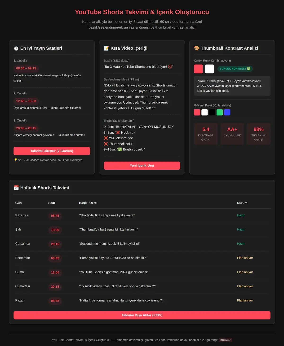 YouTube Shorts Takvimi & İçerik Oluşturucu ekran görüntüsü 3
