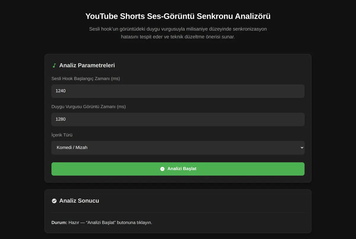 YouTube Shorts Ses-Görüntü Senkronu Analizörü ekran görüntüsü 2