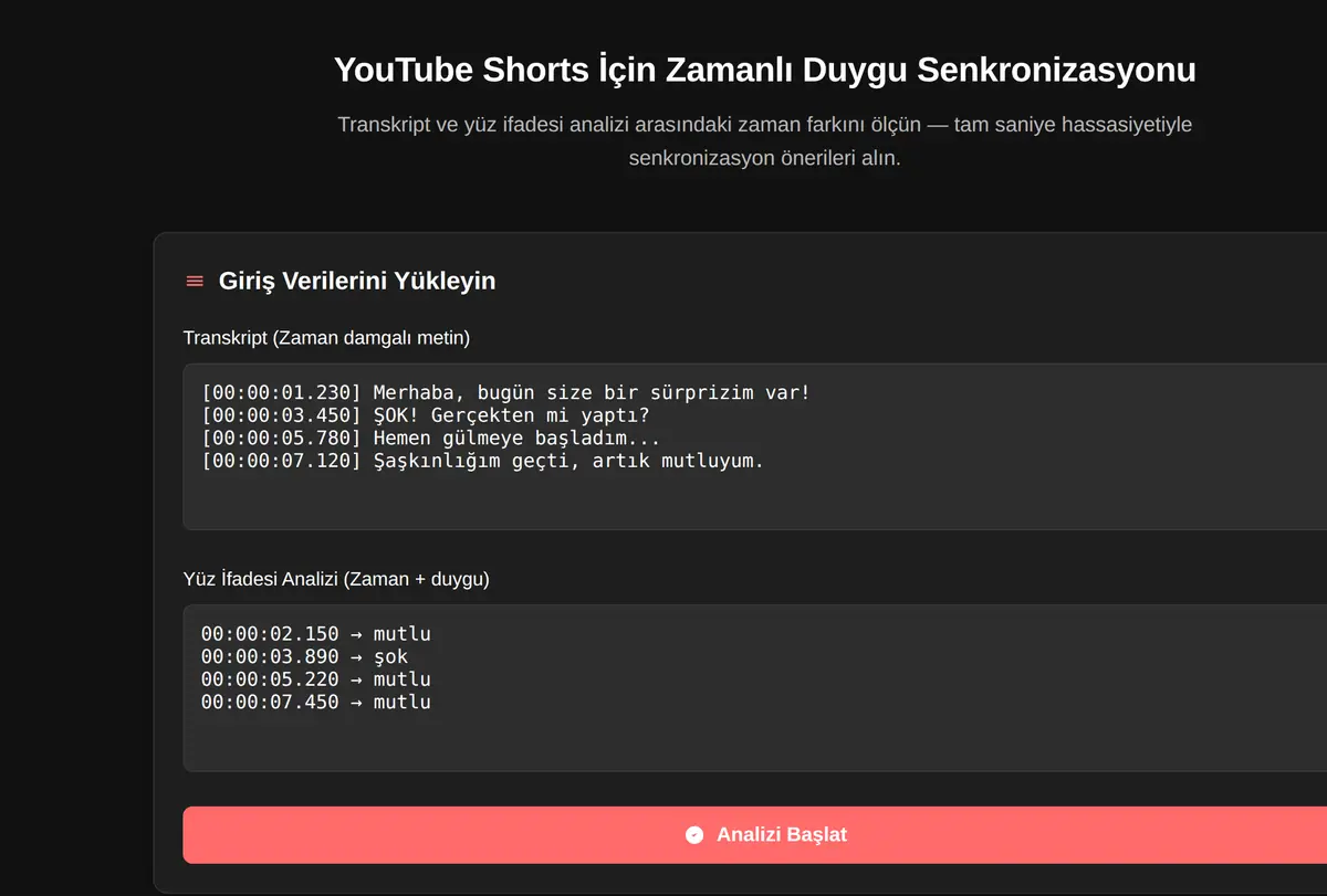 YouTube Shorts İçin Zamanlı Duygu Senkronizasyonu ekran görüntüsü