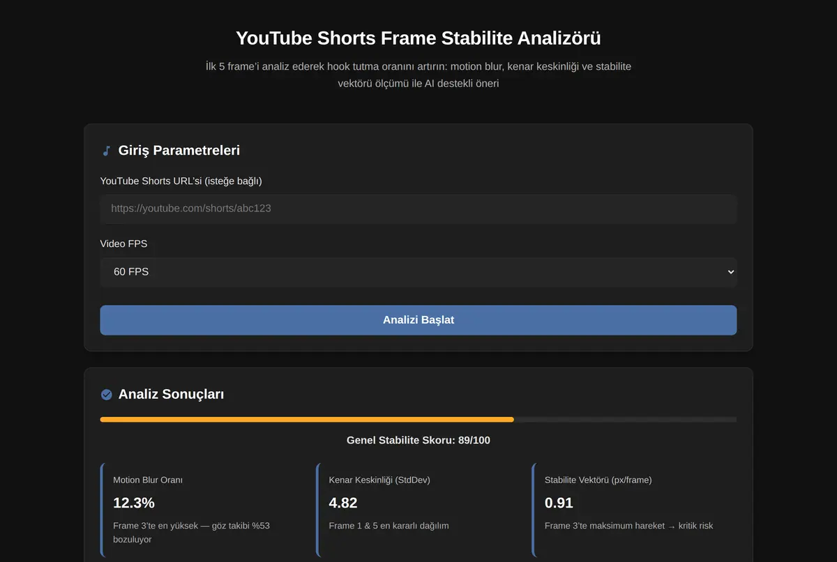 YouTube Shorts Frame Stabilite Analizörü ekran görüntüsü 2