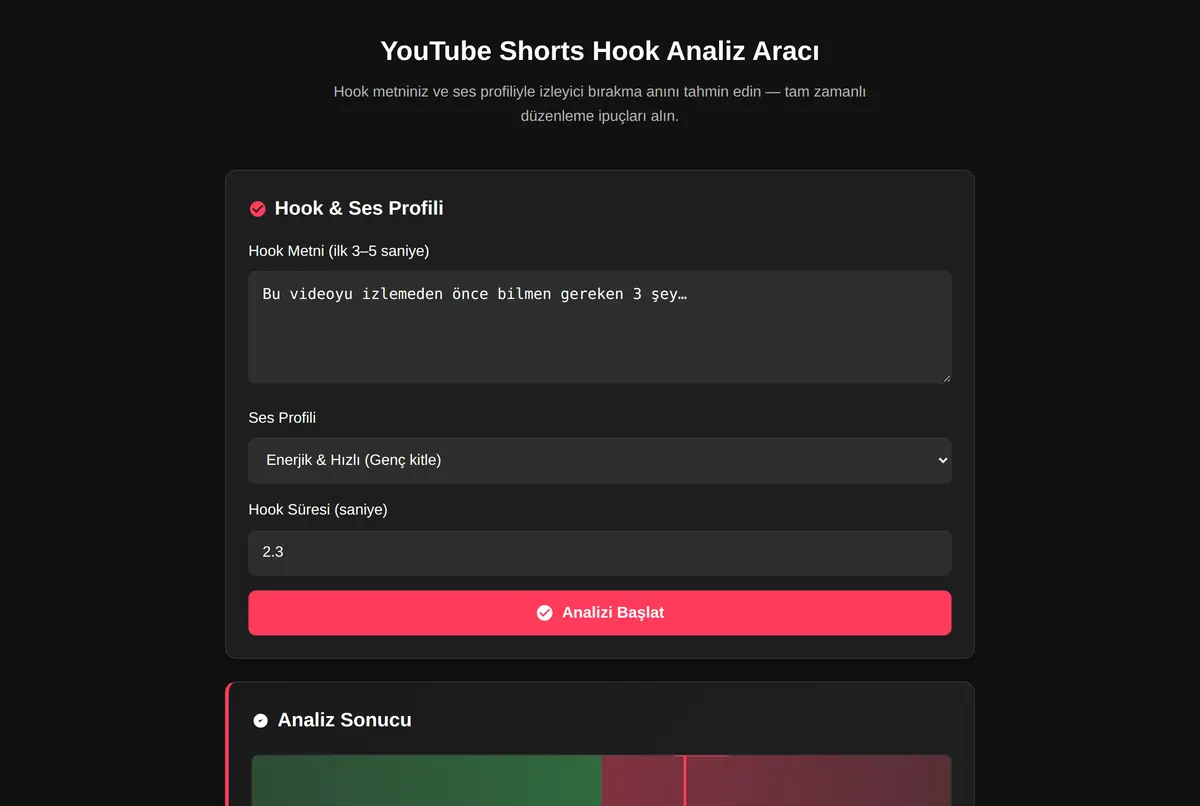YouTube Shorts Hook Analiz Aracı ekran görüntüsü 2