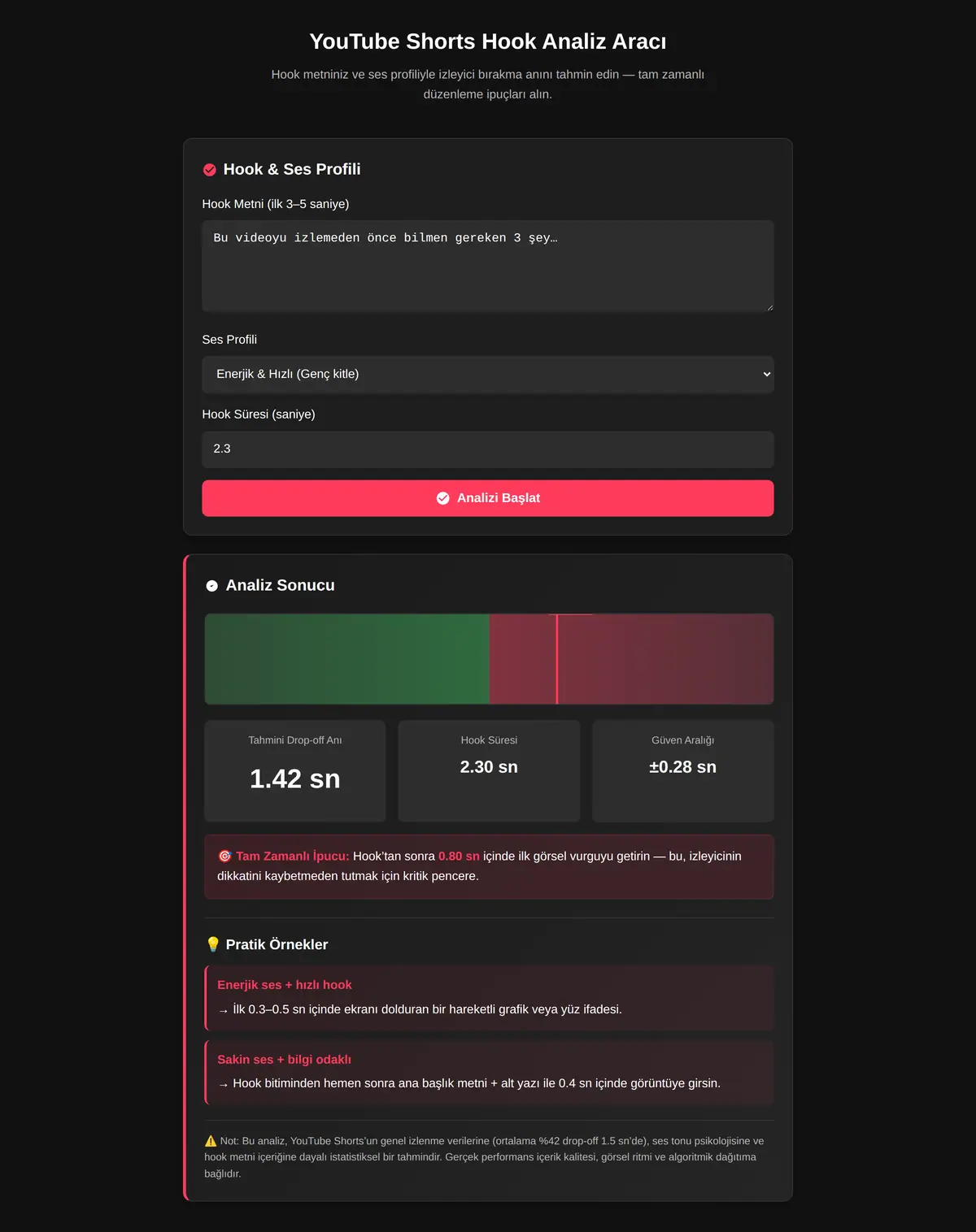 YouTube Shorts Hook Analiz Aracı ekran görüntüsü 3