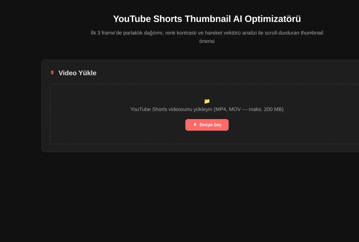 YouTube Shorts Thumbnail AI Optimizatörü ekran görüntüsü