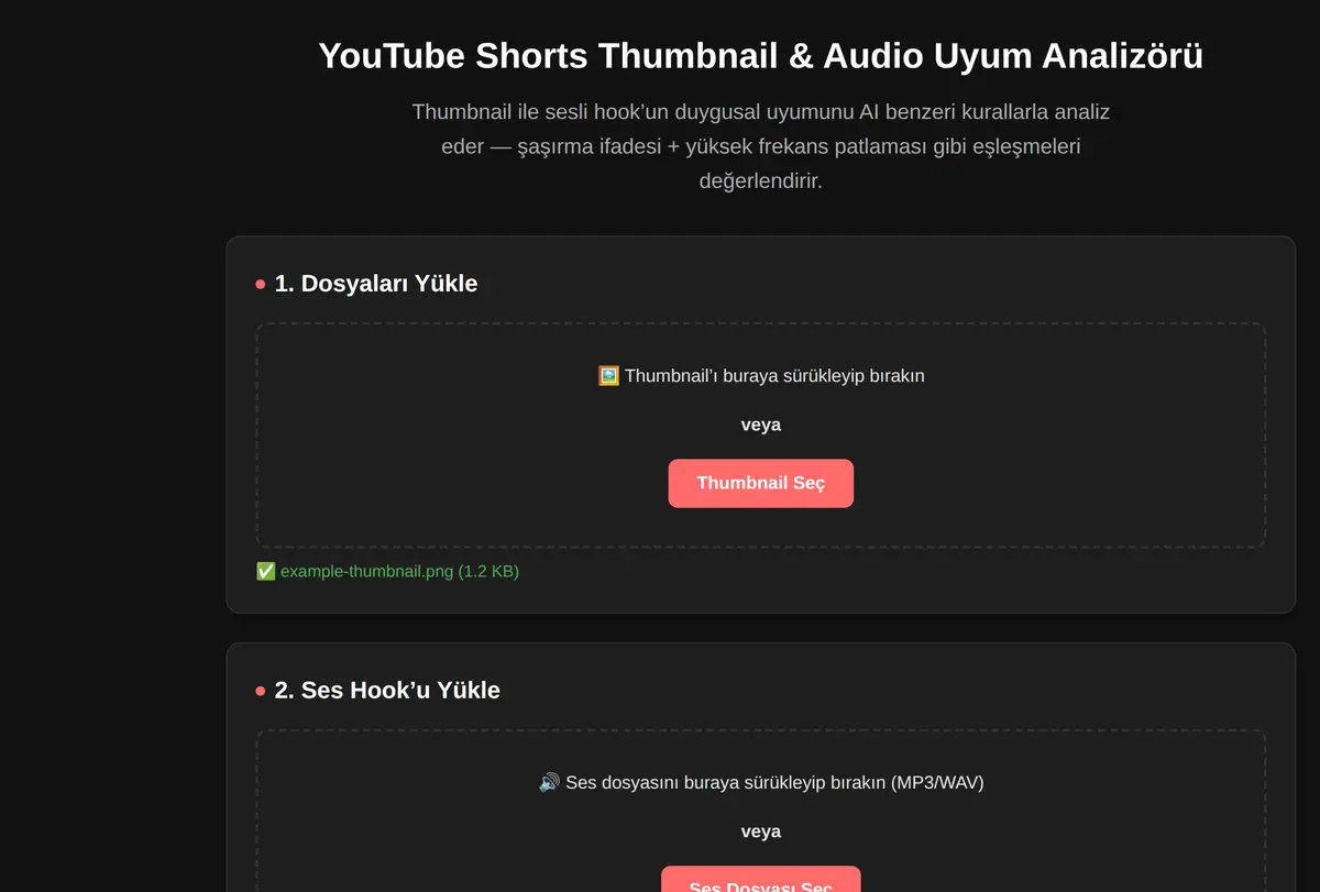 YouTube Shorts Thumbnail & Audio Uyum Analizörü ekran görüntüsü