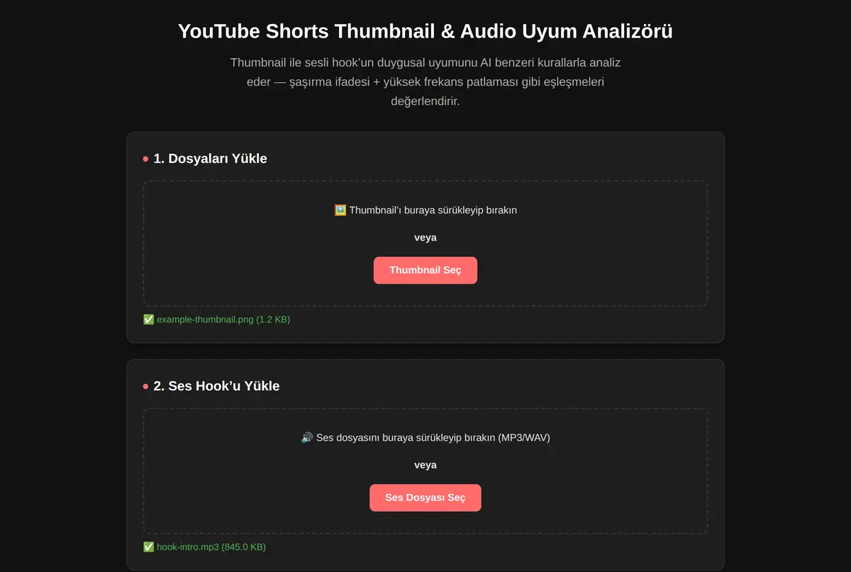 YouTube Shorts Thumbnail & Audio Uyum Analizörü ekran görüntüsü 2