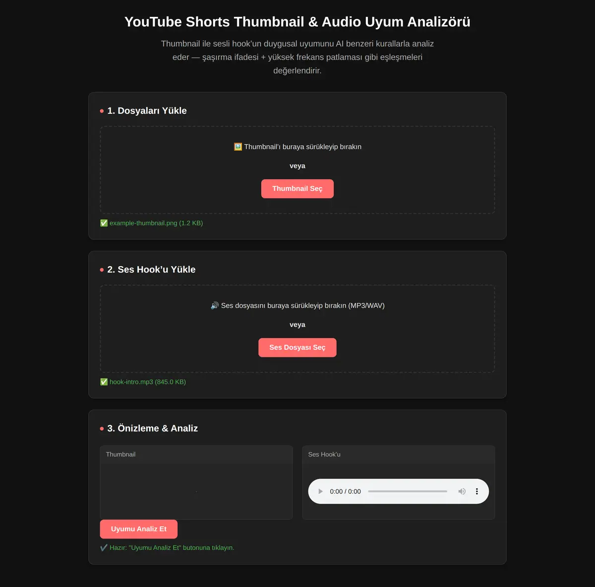 YouTube Shorts Thumbnail & Audio Uyum Analizörü ekran görüntüsü 3