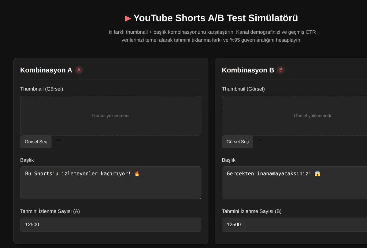 YouTube Shorts A/B Test Simülatörü ekran görüntüsü