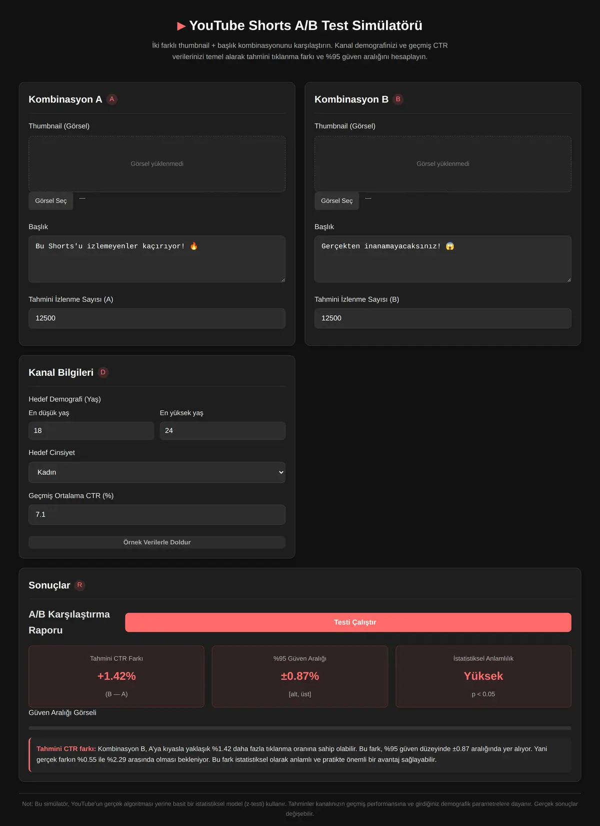 YouTube Shorts A/B Test Simülatörü ekran görüntüsü 3