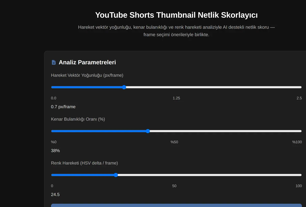 YouTube Shorts Thumbnail Netlik Skorlayıcı ekran görüntüsü