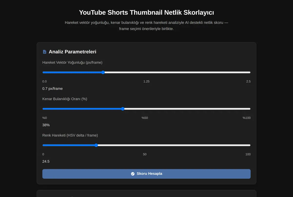 YouTube Shorts Thumbnail Netlik Skorlayıcı ekran görüntüsü 2