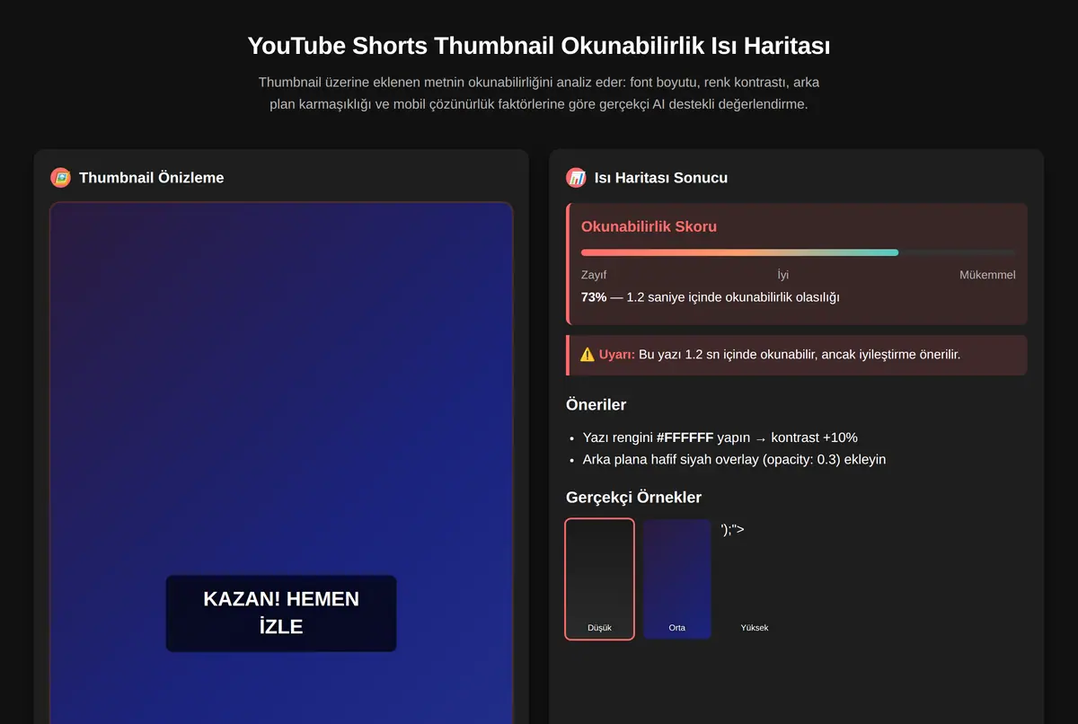 YouTube Shorts Thumbnail Okunabilirlik Isı Haritası ekran görüntüsü 2