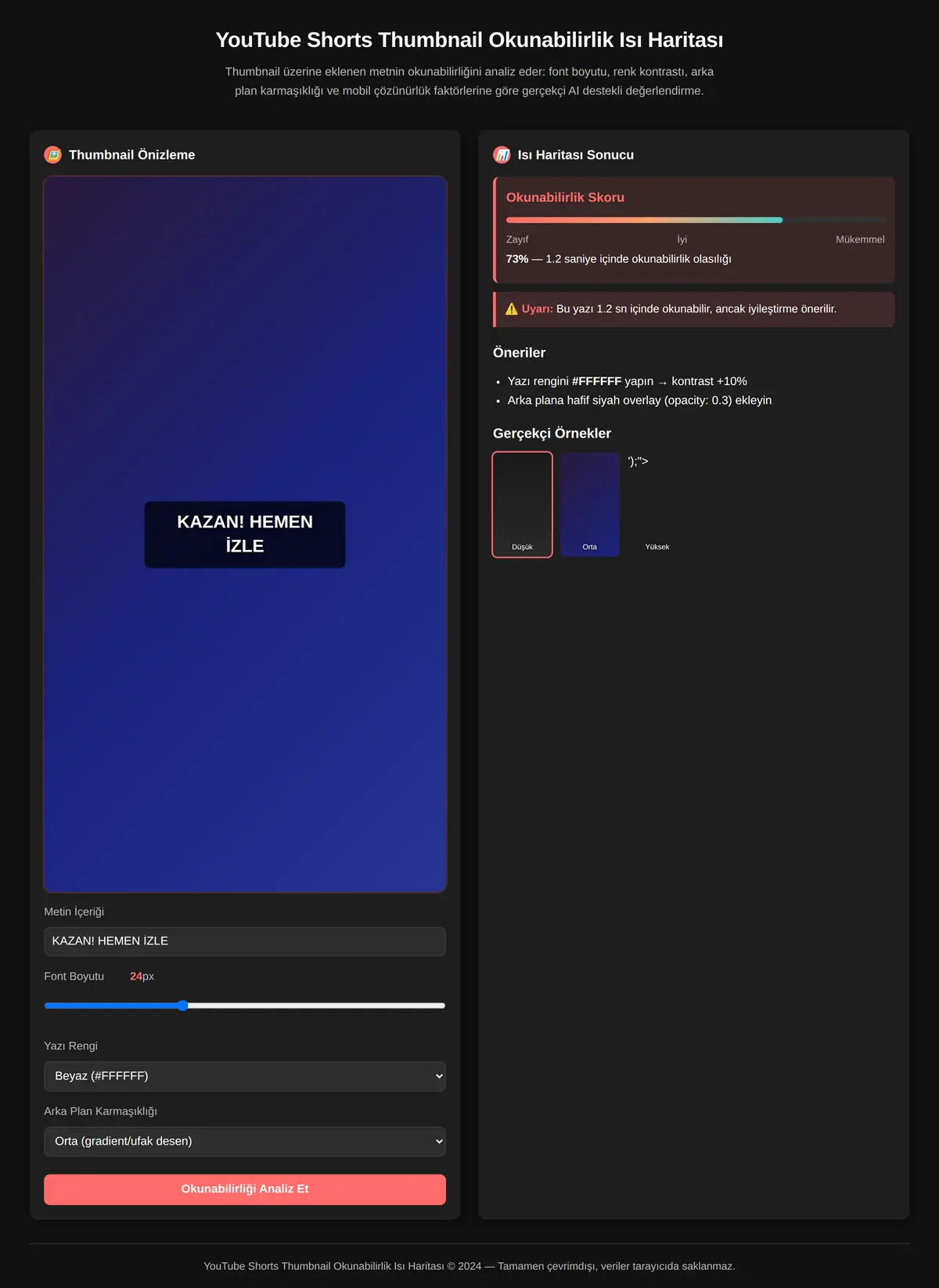 YouTube Shorts Thumbnail Okunabilirlik Isı Haritası ekran görüntüsü 3