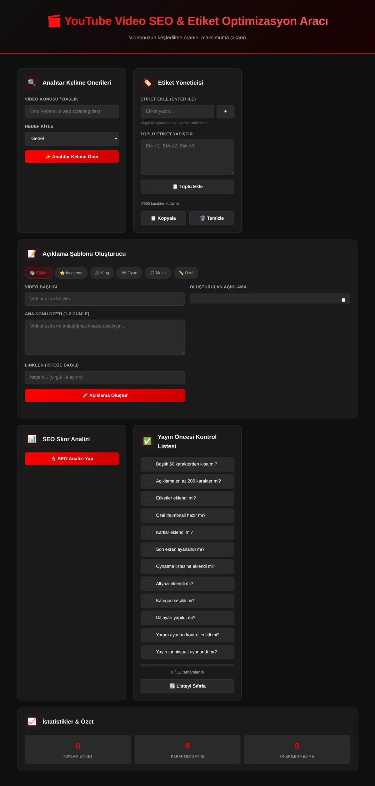 YouTube Video SEO & Etiket Optimizasyon Aracı ekran görüntüsü 3