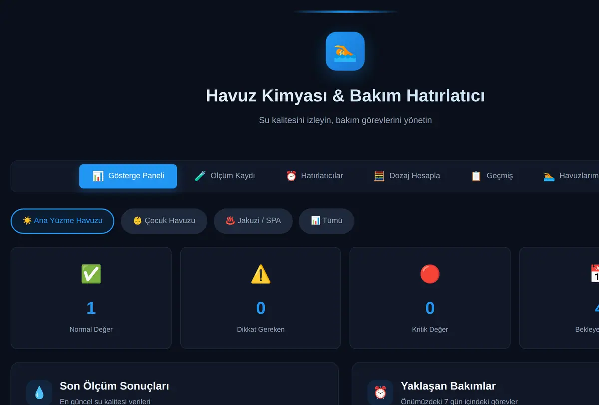 Havuz Kimyası & Bakım Hatırlatıcı ekran görüntüsü