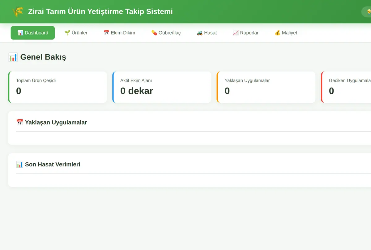 Zirai Tarım Ürün Yetiştirme Takip Sistemi ekran görüntüsü