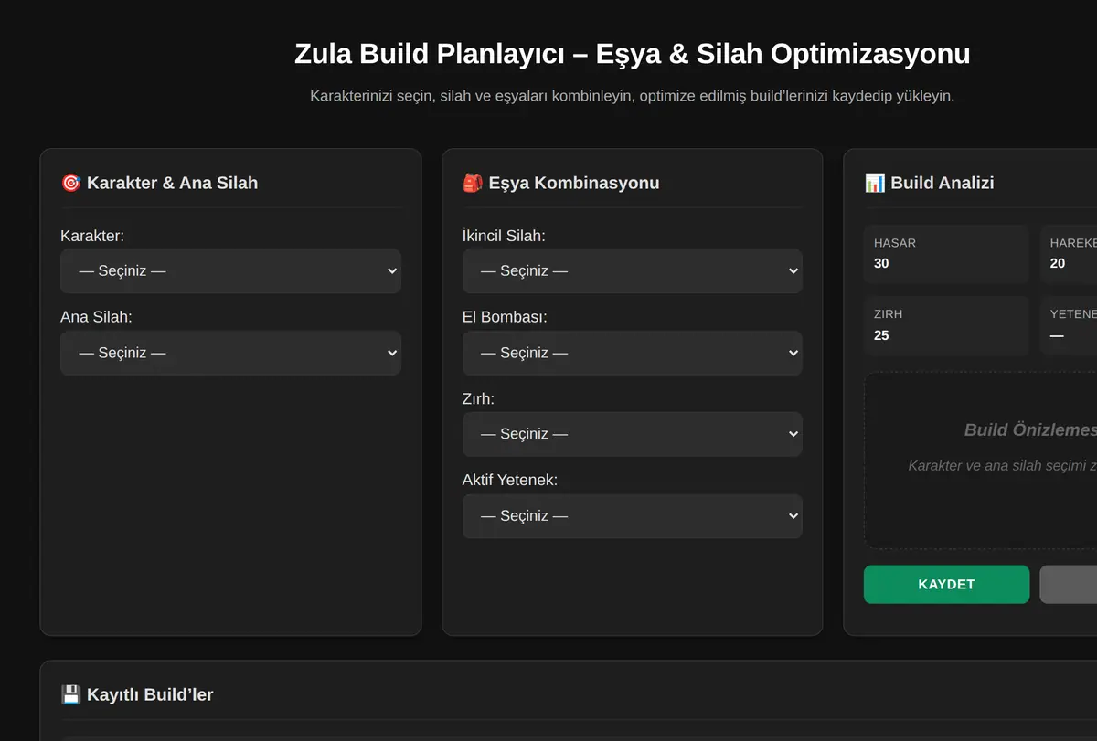 Zula Build Planlayıcı - Eşya & Silah Optimizasyonu ekran görüntüsü