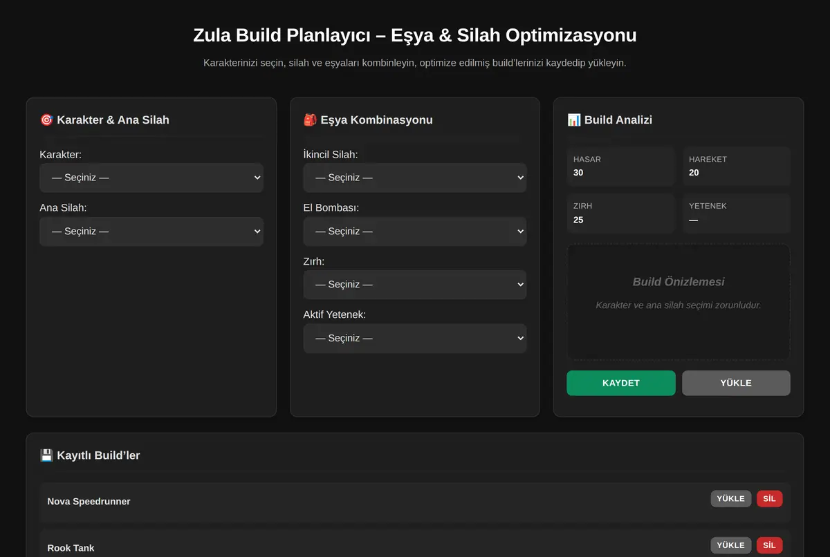 Zula Build Planlayıcı - Eşya & Silah Optimizasyonu ekran görüntüsü 2