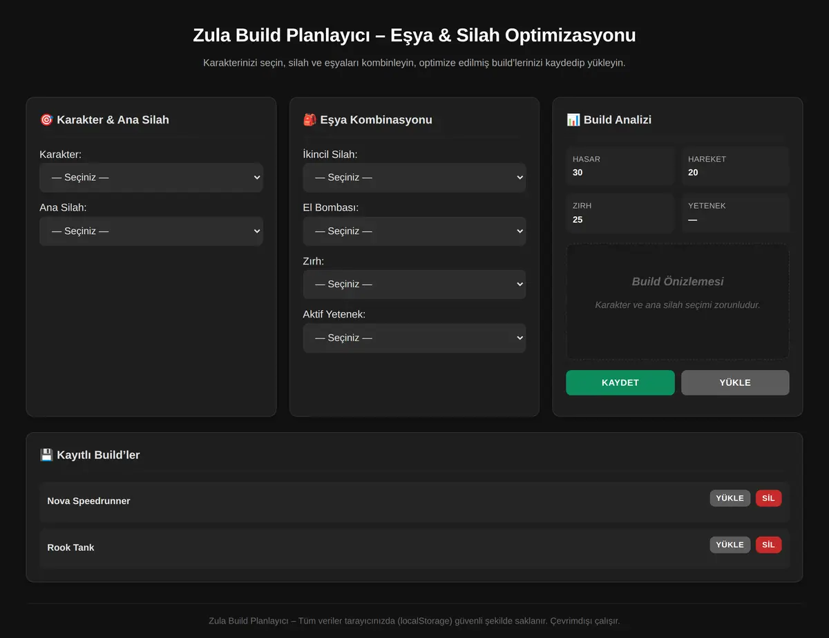 Zula Build Planlayıcı - Eşya & Silah Optimizasyonu ekran görüntüsü 3