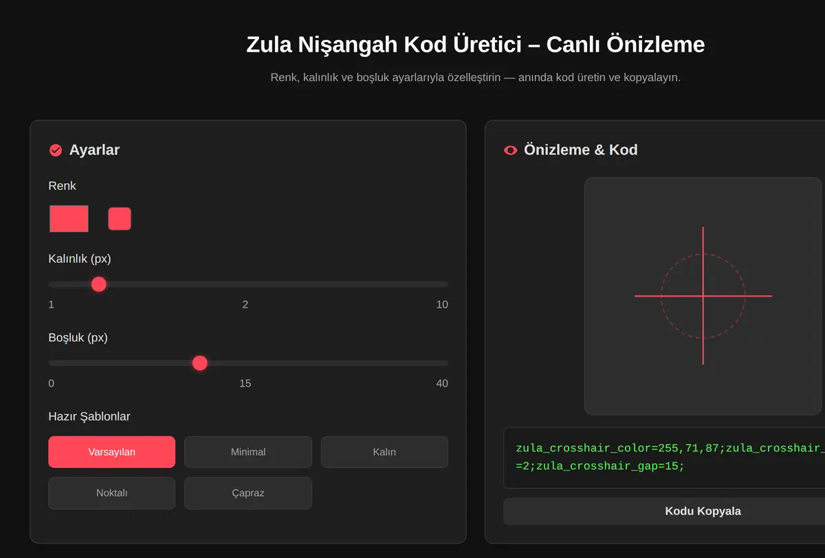 Zula Nişangah Kod Üretici - Canlı Önizleme ekran görüntüsü