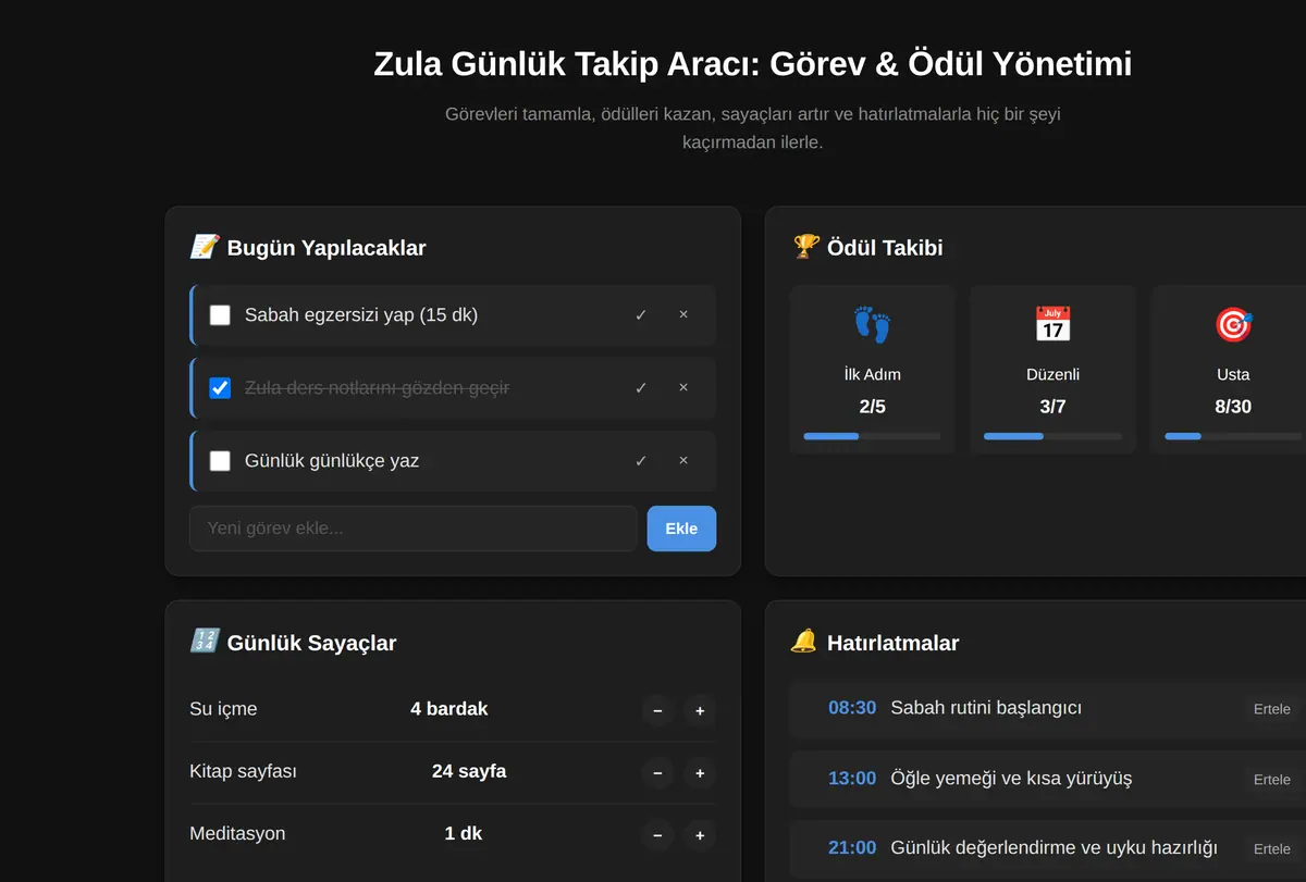 Zula Günlük Takip Aracı: Görev & Ödül Yönetimi ekran görüntüsü